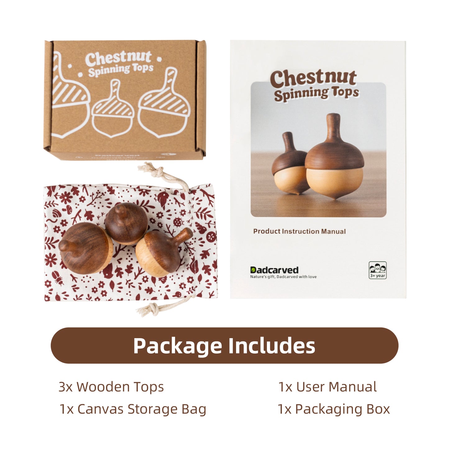 Wooden Spinning Tops(3pcs)