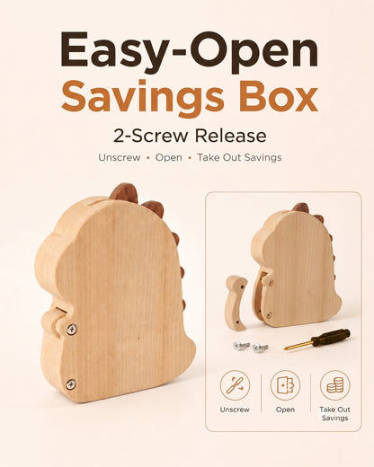 Wooden Piggy Bank (Dinosaur)