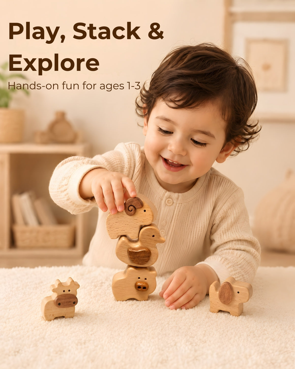 Wooden Farm Animal Blocks（5PCS）