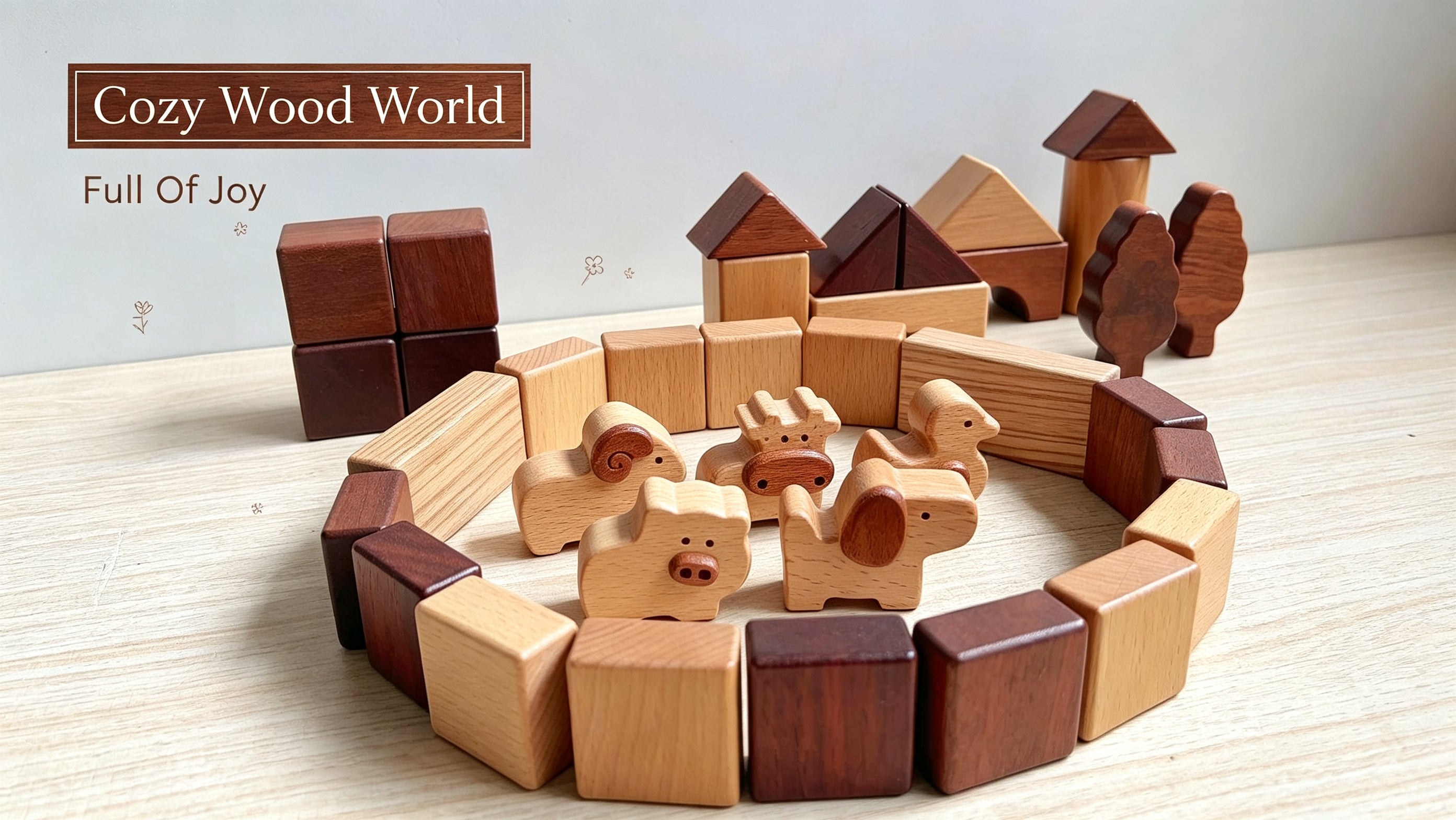 Load video: DadCarved 5-Piece Wooden Farm Animal Blocks Overview
