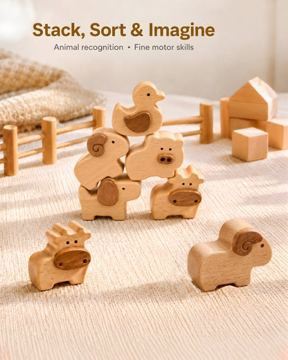 Wooden Farm Animal Blocks（5PCS）