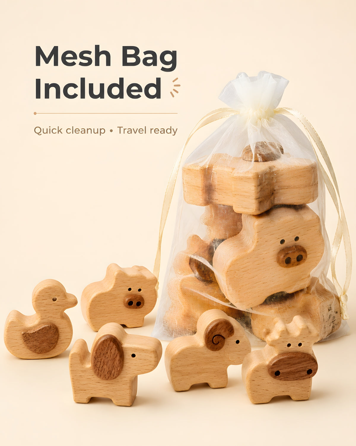 Wooden Farm Animal Blocks（5PCS）